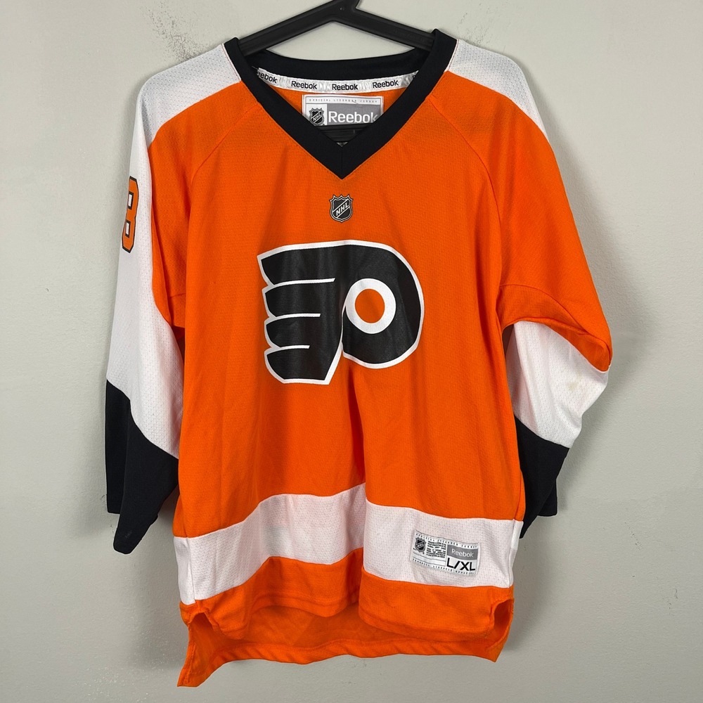 Vintage Reebok Philadelphia Flyers Youth L/XL Hockey Jersey Orange Black White